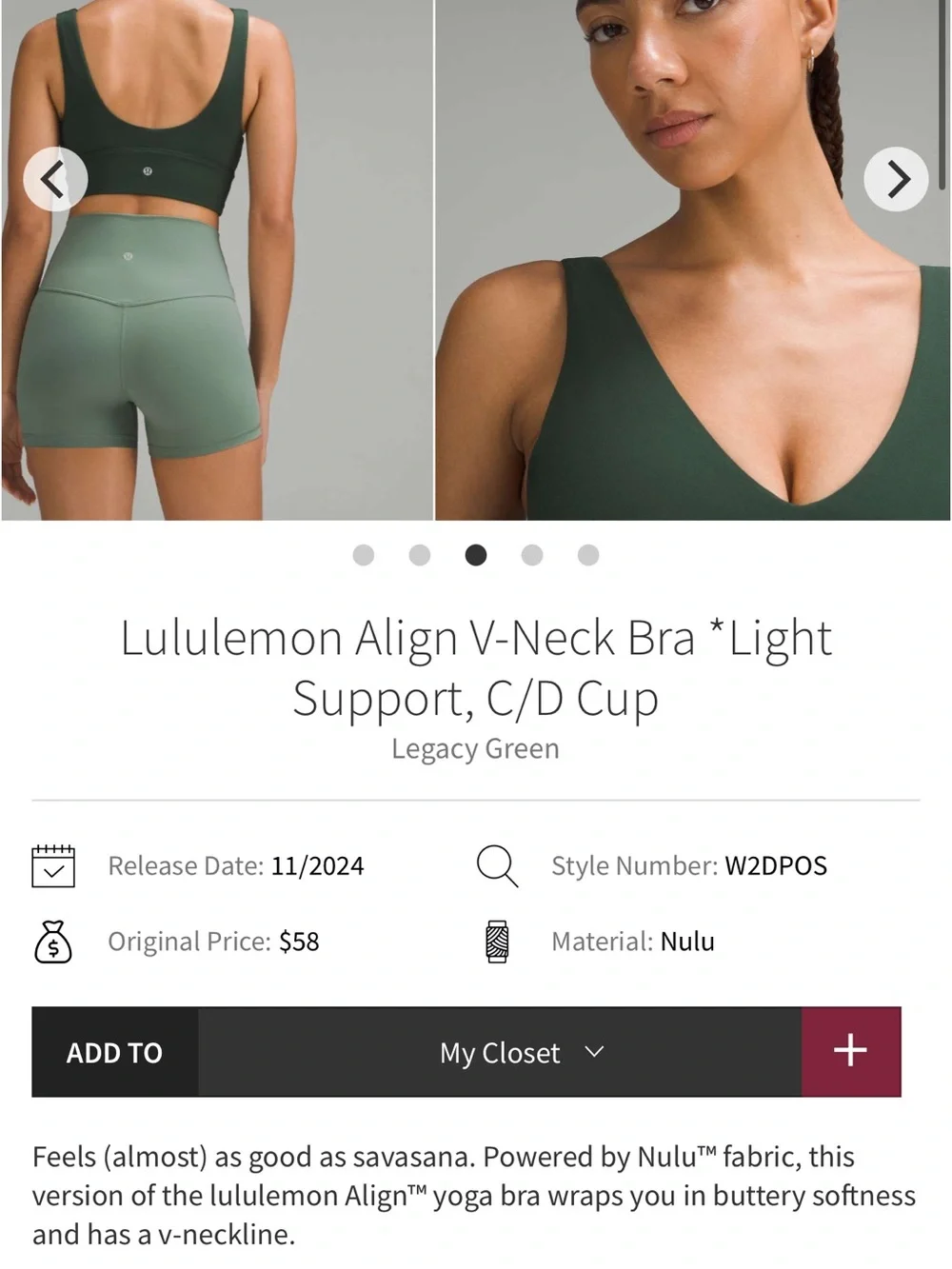 lululemon athletica Align V-Neck Bra — Legacy Green